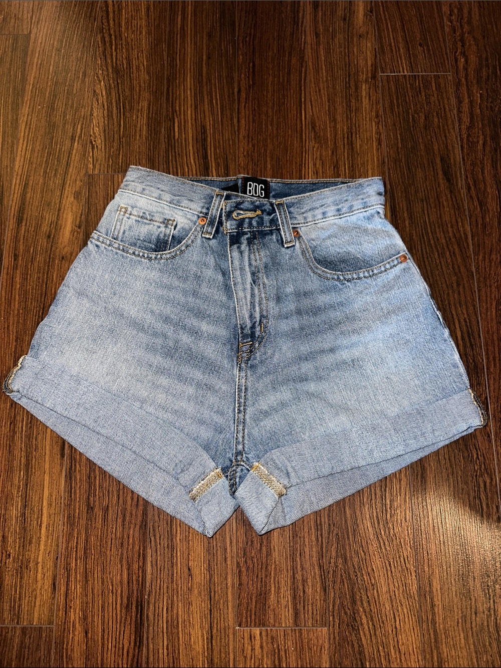 BDG Light Wash High-Rise Rolled Hem Denim Shorts